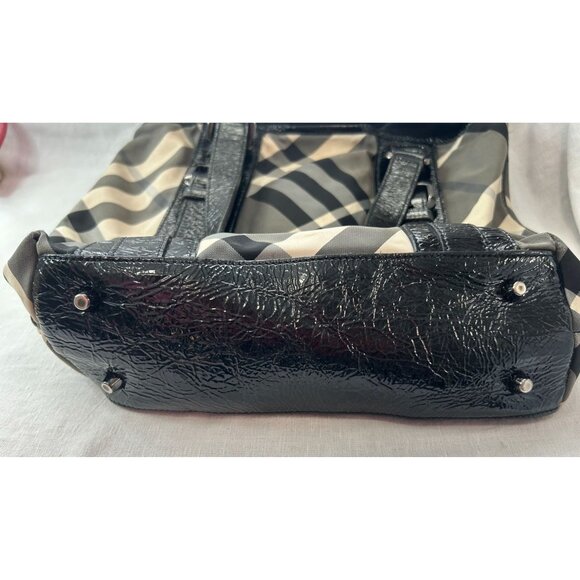 Burberry Lowry Neat Nova Check Nylon & Patent Leather Tote Bag, Black Straps & B - Picture 11 of 16